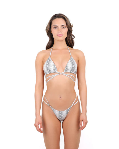 Chrissy Textured Double Strap Bikini Bottom - Snakeskin